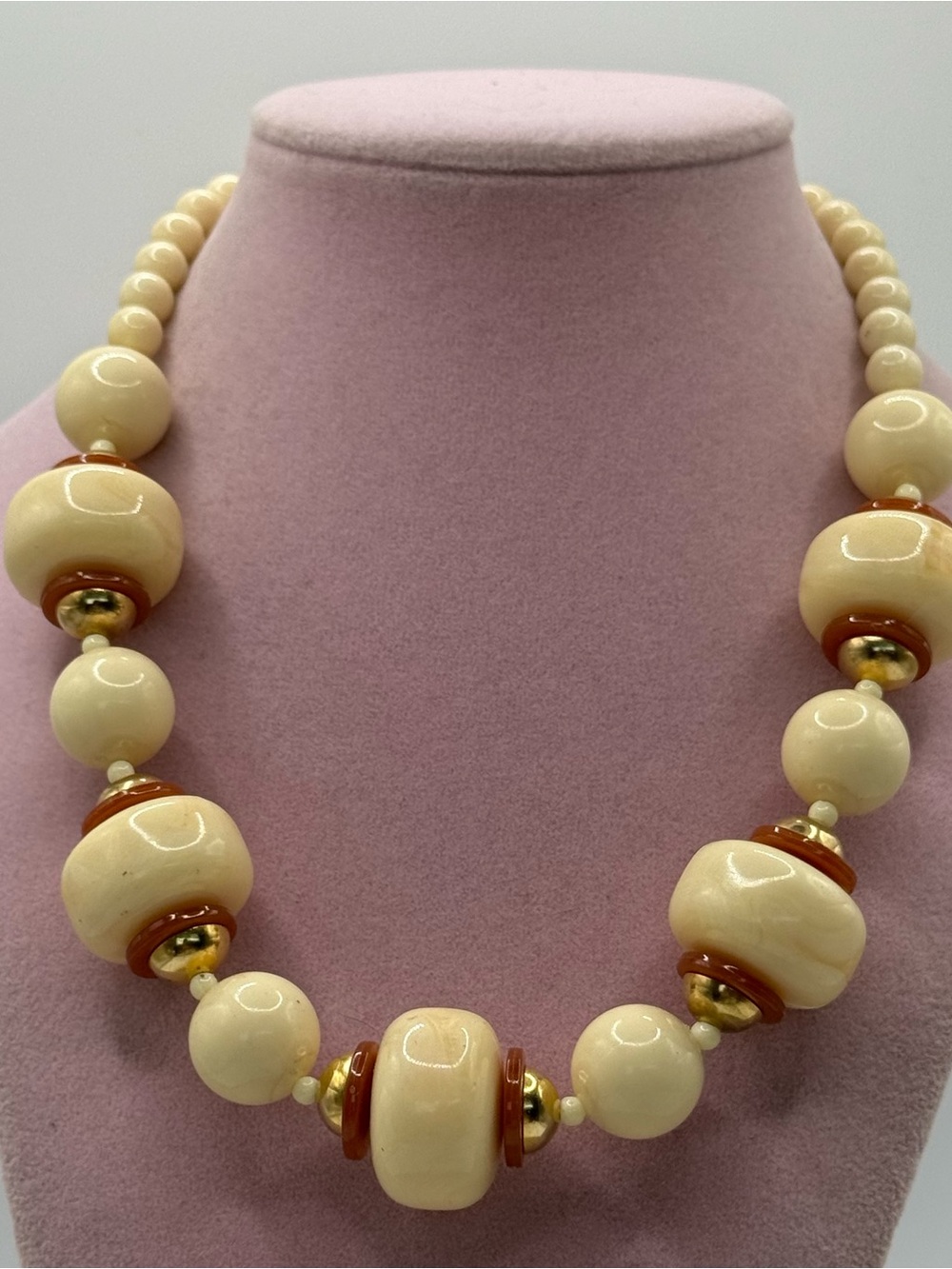 Vintage lucite Ivory and Caramel Bead Statement Necklace